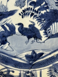 A Chinese blue and white kraak porcelain dish with geese near the water, Wanli