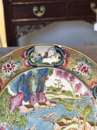 Three unusual Chinese Canton famille rose plates, 19th C.