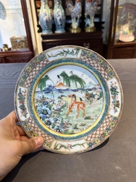 Three unusual Chinese Canton famille rose plates, 19th C.