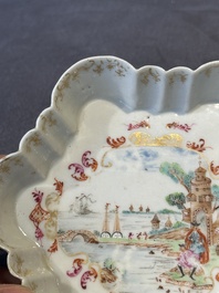 A Chinese famille rose Meissen-style teapot and stand, Qianlong