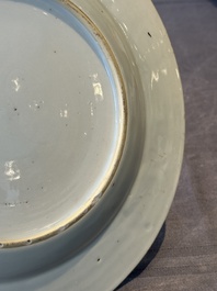 A pair of Chinese 'leaping pekinese' plates, possibly after a design by Cornelis Pronk, Qianlong, ca. 1740