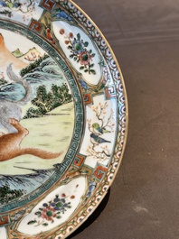 Three unusual Chinese Canton famille rose plates, 19th C.