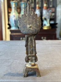 A rare Chinese gilt bronze standing Buddha with aureola and inscription, Northern Wei, dated 441