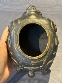 A fine Chinese bronze luduan-form censer and cover, Ming