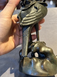 A rare Chinese bronze 'parrot' incense burner, Ming