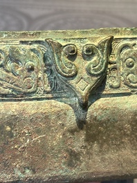 A very rare bronze food vessel and cover, 'fang xu 方盨', middle Western Zhou