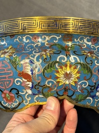 A pair of Chinese cloisonn&eacute; censers with covers and stands, 19/20th C.