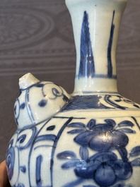A Chinese blue and white kendi with floral design, Wanli