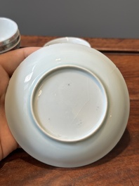 Nine Chinese famille rose cups and eight saucers, Yongzheng/Qianlong