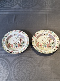 A pair of Chinese Canton enamel 'Fengyiting 鳳儀亭' plates, Yongzheng