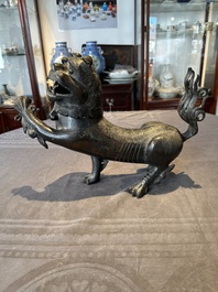 A rare and large Chinese bronze lion-form censer, Southern Song