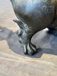 A rare and large Chinese bronze lion-form censer, Southern Song