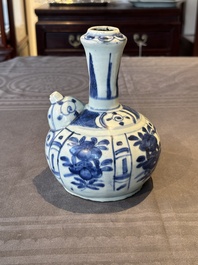 A Chinese blue and white kendi with floral design, Wanli