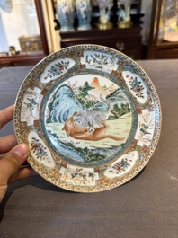 Three unusual Chinese Canton famille rose plates, 19th C.