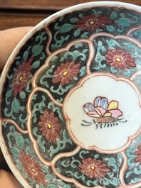 Nine Chinese famille rose cups and eight saucers, Yongzheng/Qianlong