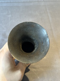 A Chinese archaistic bronze ritual wine vessel, 'zhi 觶', Ming