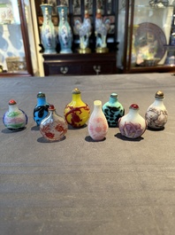 Eight Chinese Peking glass snuff bottles, Qianlong mark, 19/20th C.