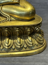 A rare Chinese gilt bronze Buddha Shakyamuni, 18th C.