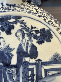 A pair of Chinese blue and white moonflasks or 'bianhu', Kangxi mark, 19th C.