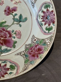 Six Chinese famille rose 'peacock and flowers' plates, Yongzheng