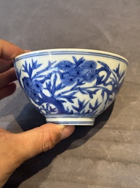 A Chinese blue and white 'Three friends of winter' bowl, Jiajing mark, Kangxi