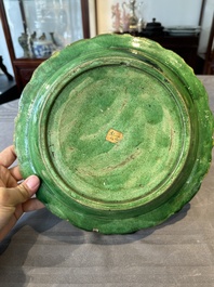 A Chinese sancai-glazed flower-shaped 'crane' plate, Ming