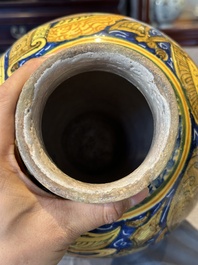 A large Italian maiolica drug jar with trophies, Casteldurante, 2nd half 16th C.