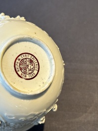 A pair of rare Chinese reticulated white-glazed biscuit 'Eight Immortals and Shoulao' bowls, Wanli