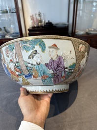 A rare and large Chinese Canton famille rose 'mandarin subject' bowl, Hua Xuan 花軒 and Ju Qing 居清 mark, Qianlong