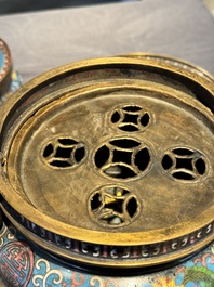A pair of Chinese cloisonn&eacute; censers with covers and stands, 19/20th C.
