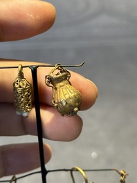 Three pairs of gold earrings with pearls and two gold pendants, Roman Era, 2nd/3rd C.