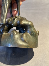 A rare Chinese bronze 'parrot' incense burner, Ming