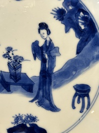A pair of Chinese blue and white 'Long Eliza' plates, Qi Yu Bao Ding Zhi Zhen 奇玉寶鼎之珍 mark, Kangxi