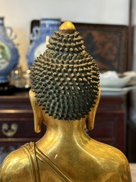 A rare Chinese gilt bronze Buddha Shakyamuni, 18th C.