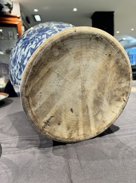 A large Chinese blue and white 'lotus scroll' vase and cover, Kangxi