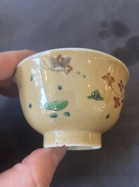 Two pairs of Chinese famille verte cups and saucers, Kangxi