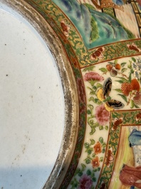 A large Chinese Canton famille rose bowl with a bronze stand, 19th C.