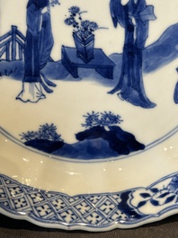 A pair of Chinese blue and white 'Long Eliza' plates, Qi Yu Bao Ding Zhi Zhen 奇玉寶鼎之珍 mark, Kangxi