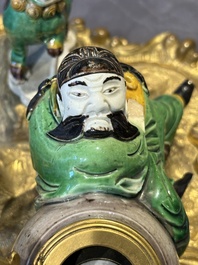 A French ormolu inkwell inset with Chinese verte biscuit porcelain, 19th C. and Kangxi