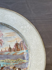 A Chinese famille rose Meissen-style plate and a monogrammed Canton famille rose plate, Qianlong