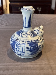 A Chinese blue and white kendi with floral design, Wanli