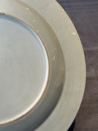 A Chinese famille rose Meissen-style plate and a monogrammed Canton famille rose plate, Qianlong