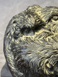 A Japanese bronze okimono with three monkeys, Yoshinobu seal mark, Meiji period