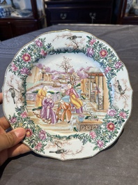 Two fine Chinese Canton famille rose 'mandarin subject' plates, Qianlong