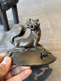 A fine Chinese bronze censer and cover with a Buddhist lion, 'ding 鼎', Xuande Mark, Ming