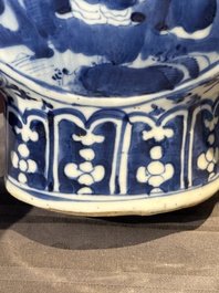 A pair of Chinese blue and white moonflasks or 'bianhu', Kangxi mark, 19th C.