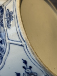 A Chinese blue and white teapot depicting the Whampoa Pagoda and the Pearl River, Qianlong