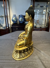 A rare Chinese gilt bronze Buddha Shakyamuni, 18th C.