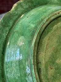 A Chinese sancai-glazed flower-shaped 'crane' plate, Ming