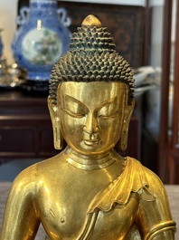 A rare Chinese gilt bronze Buddha Shakyamuni, 18th C.